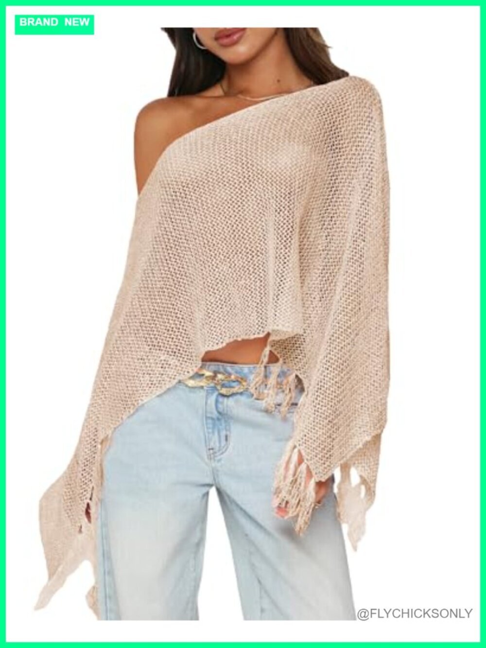 Sheer Knit Poncho Crochet Fringe Beach Coverup Lightweight Swimsuit Boho Wrap